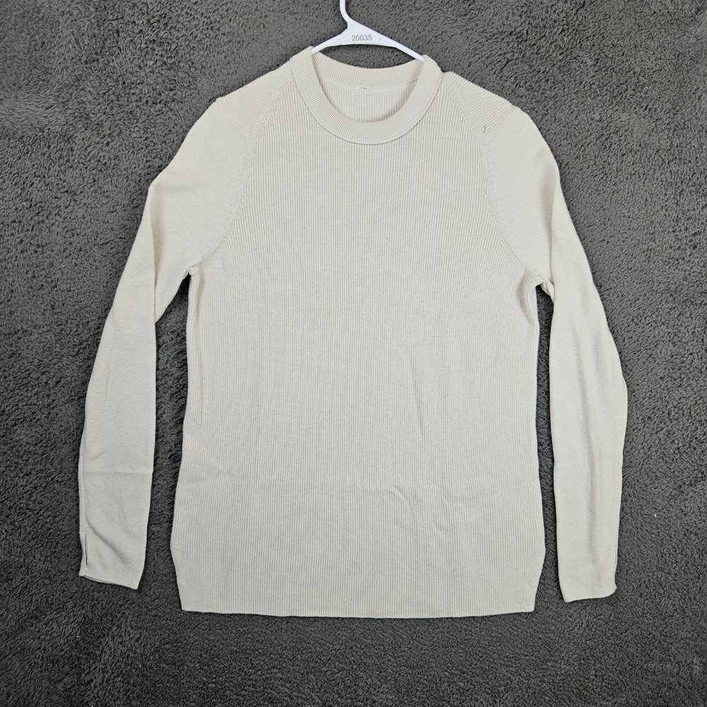 Lululemon Ribbed Knit Crewneck Sweater Bone Off-White Cotton Blend Womens Size M
